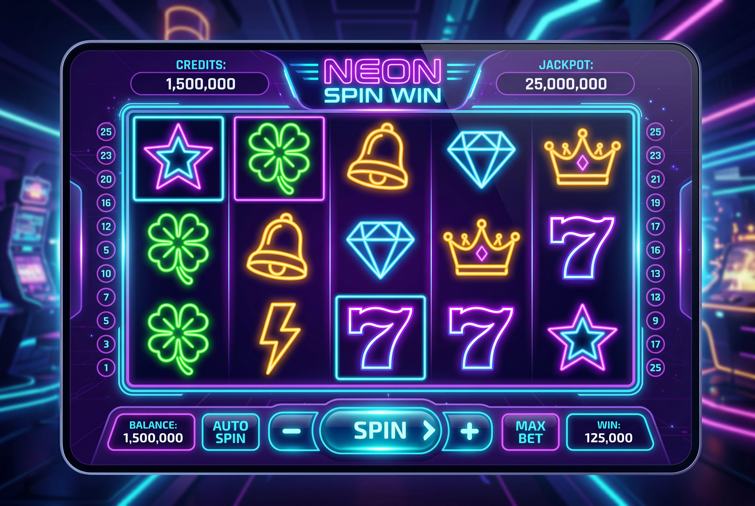 Crown Reels game preview screen showing glowing symbols